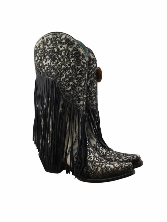 Corral Shoes - Corral Lamb Overlay Embroidery Western Boots Beige Black New Sz 7 .5